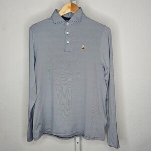 KJUS Mens Striped Long Sleeve Golf Polo Shirt Navy White UPF 50+ Pelican 52 L